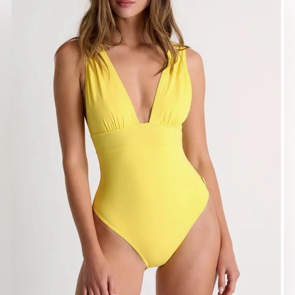 Women's SHAN Timeless Plunging One piece Yellow Swimsuit Size 8